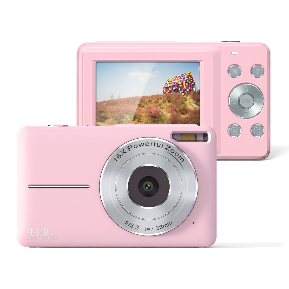 Songdian compacte camera 4K 44 MP voor fotografie en video, 16x zoom - roze