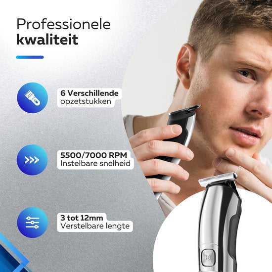 6-in-1 Baardtrimmer Mannen - 6 Verwisselbare Opzetstukken - Trimmer Baard en Lichaam - Bodygroomer - Neus en Oortrimmer