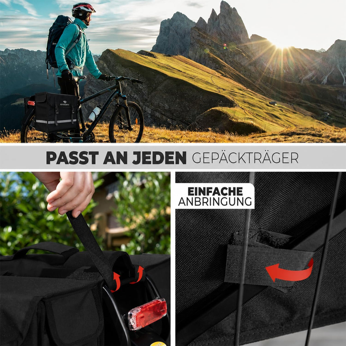 RADGEIST fietstas voor bagagedrager I 100% waterdichte fietstas & schoudertas 20L I zijtas fiets met reflectoren set (Mint)