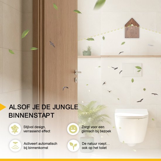 UPLY Vogelhuisje Met Geluid - Vogelgeluiden Huisje Met Sensor - 5 Natuurgeluiden Voor op Toilet/Wc - Bewegingsmelder - Zwitscherbox - Cadeau - Incl. Bevestiging