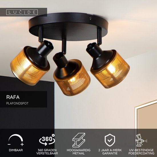 Lucide RAFA - Plafondspot (Plafondlamp) - Ø 35 cm - 3xE14 - Zwart