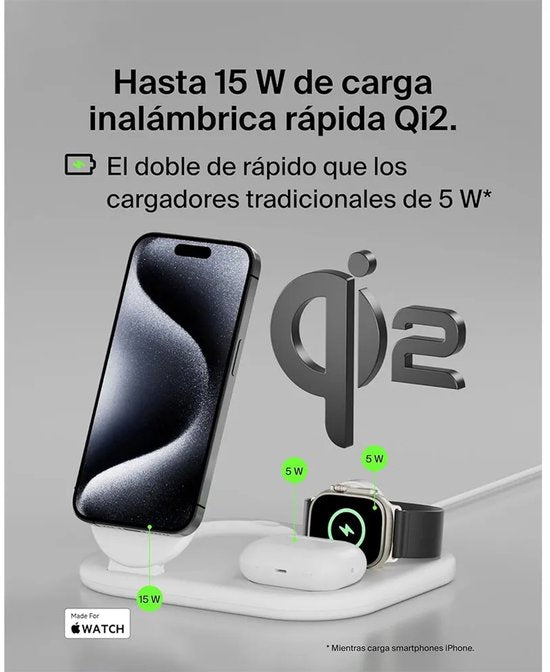 Belkin 3-in-1 Draadloze Lader met Qi2 15W – Magsafe compatibel - Wit