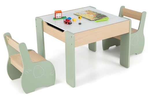 Coast 3-delige kinderzitgroep - 4-in-1 kindertafel met 2 stoelen en opbergruimte - groen