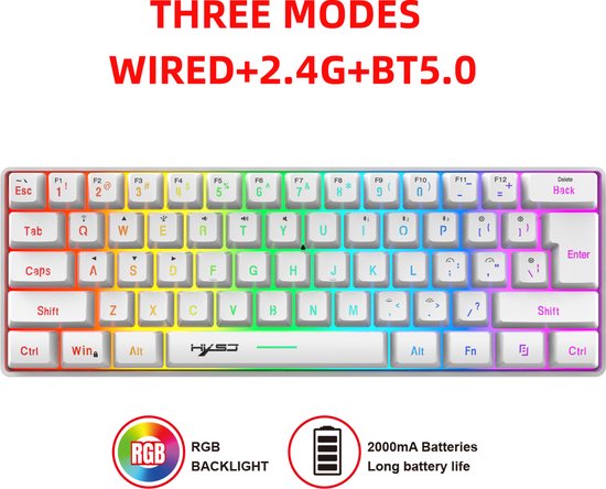 HXSJ L500 - Draadloze Gaming Toetsenbord - RGB - Tri mode - Qwerty Toetsenborden - Wit