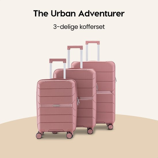 SC Urban Adventurer Kofferset Driedelig – Voorzien Van Cijferslot En Spinner Wielen En Verstelbare Handvatten – Voor Handbagage En Ruimbagage – Roze Kunststof – Tweehonderdtweeëndertig Liter