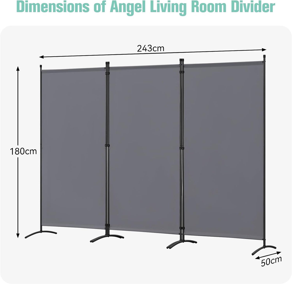 Angel Living Paravent 3 Panelen – 243 x 180 cm – Grijs