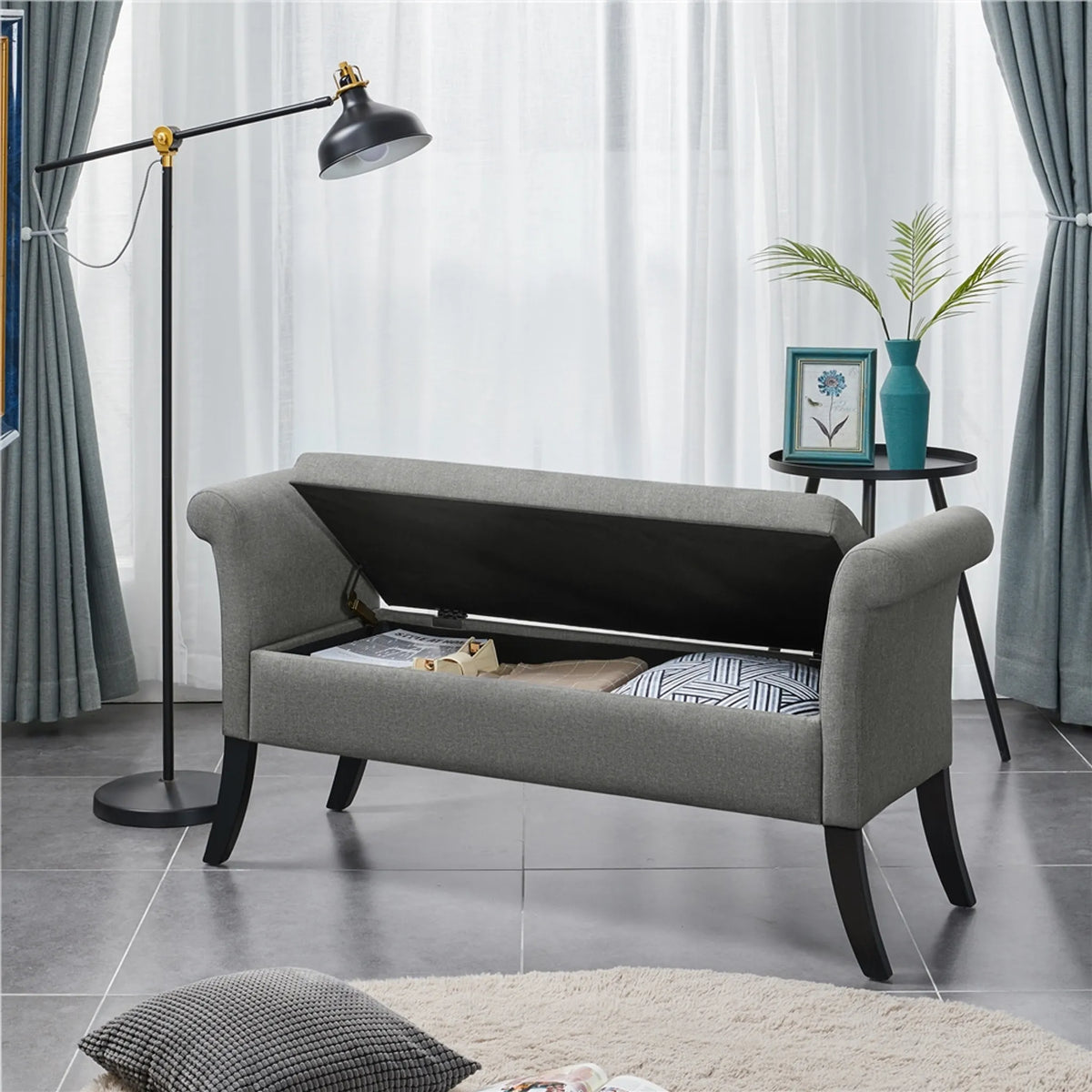Yaheetech Zitbank met opbergruimte en armleuningen - 131 x 43,5 x 64,5 cm - Lichtgrijs