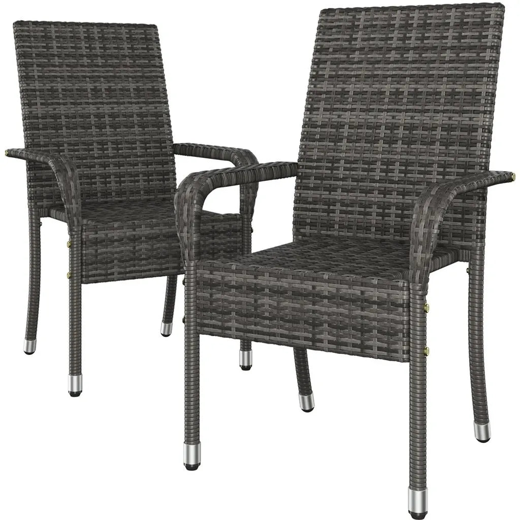 Yaheetech Tuinstoelen - Set van 2 - PE-Rattan - Stapelbaar - Armleuningen - Grijs