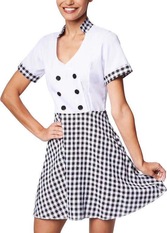 Dressforfun Vrouwenkostuum chef-kokkin XL - verkleedkleding kostuum halloween verkleden feestkleding carnavalskleding carnaval feestkledij partykleding - 301511