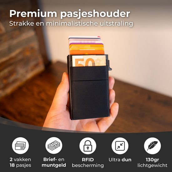 Nuvance Pasjeshouder Uitschuifbaar - 18 Pasjes - Rfid Bescherming - Pasjeshouders voor Mannen & Vrouwen - Creditcardhouder - Zwart