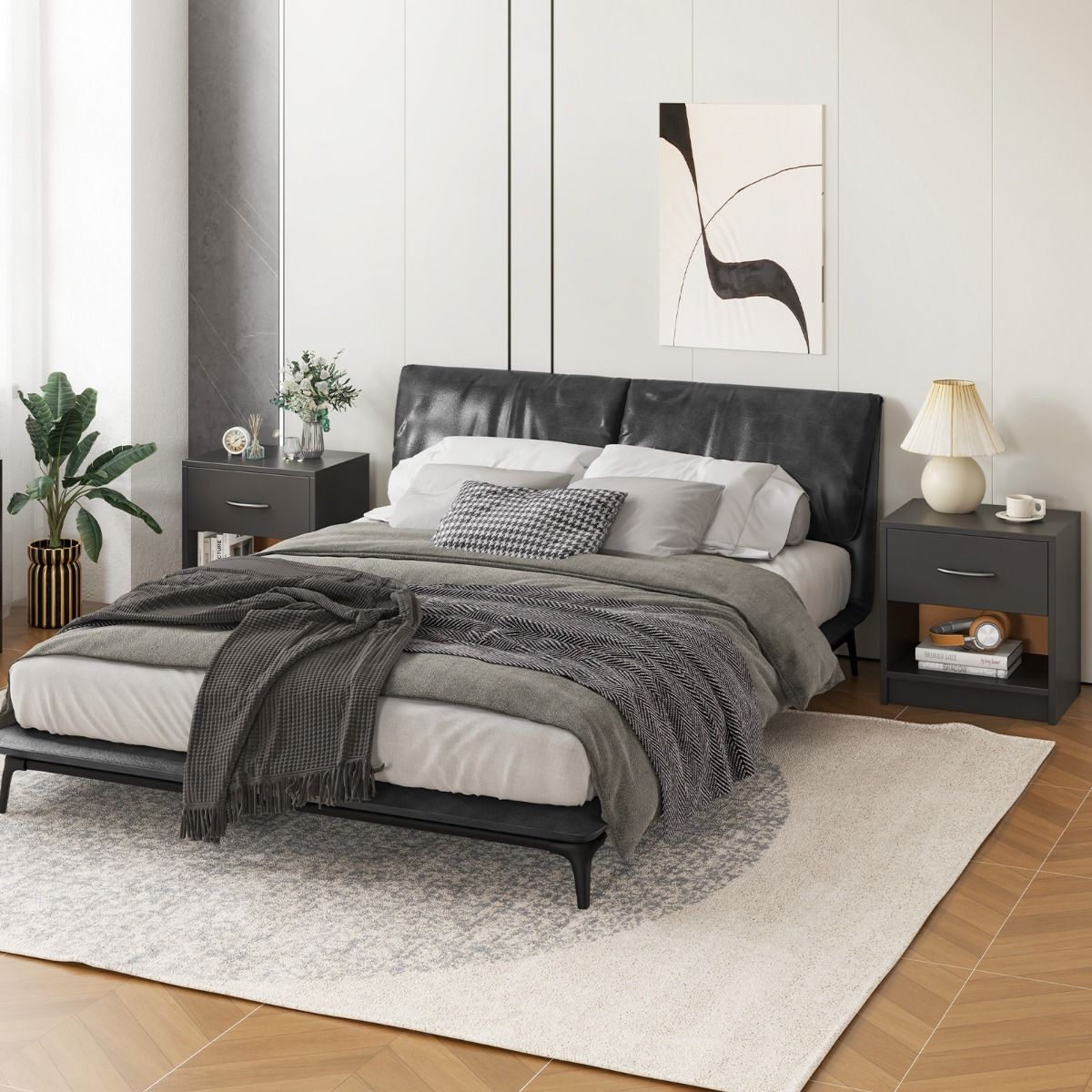 Coast Nachtkastje met lade - open opbergplank - compact ontwerp - 38,5 x 28 x 40,5 cm - bruin en zwart