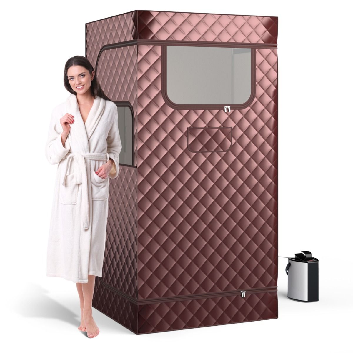 Coast Thuis Sauna Tent met 3L Stoomgenerator - Volledige Lichaamsstoomsauna - 91 x 91 x 183 cm - Koffie
