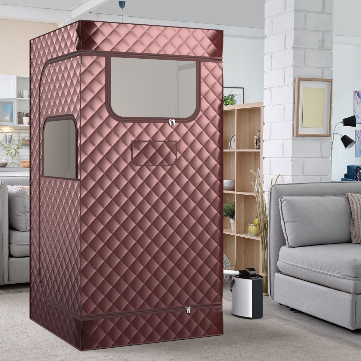 Coast Thuis Sauna Tent met 3L Stoomgenerator - Volledige Lichaamsstoomsauna - 91 x 91 x 183 cm - Koffie