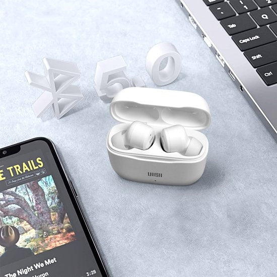 Bluetooth-koptelefoon 5.0 IPX5 Aanraakbediening 24 uur Autonomie UiiSii wit