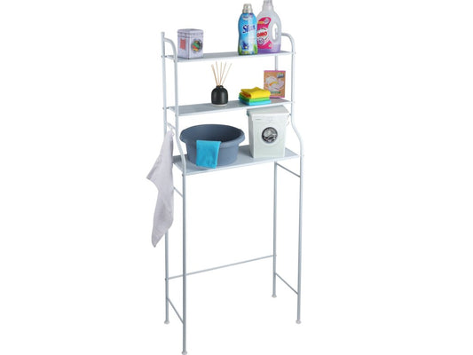 Storage Solutions - Metalen badkamerrek - wit - 62x25x155 cm – 3 planken met haken