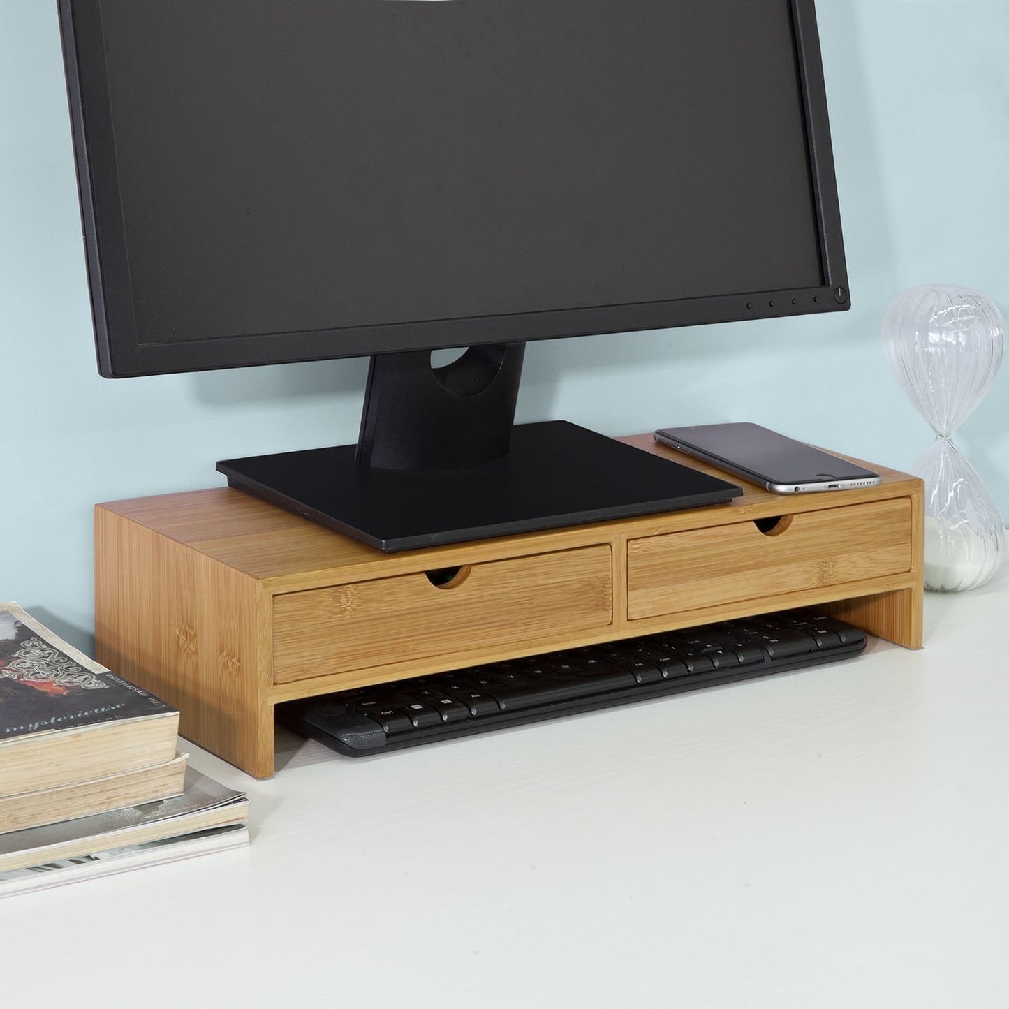 SoBuy FRG198-N Monitorstandaard - 2 Laden - 18 x 45 x 11 cm - Bamboe