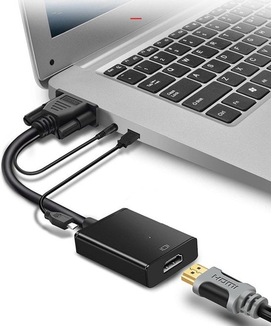 Techvavo® VGA (+ Audio) naar HDMI Adapter Converter Universeel - Met 3.5MM Jack Aux & USB Voeding Kabel - Analoog Naar Digitaal Video Omvormer - Male To Female - 1080P Full HD - inclusief USB voedingskabel