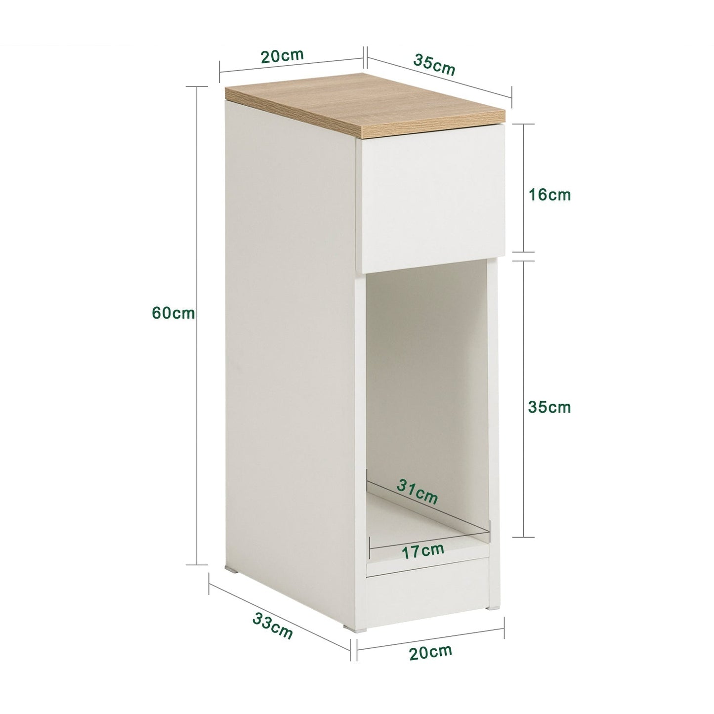SoBuy Nachtkastje – 1 Lade & Open Ruimte – Wit – 20x35x60 cm