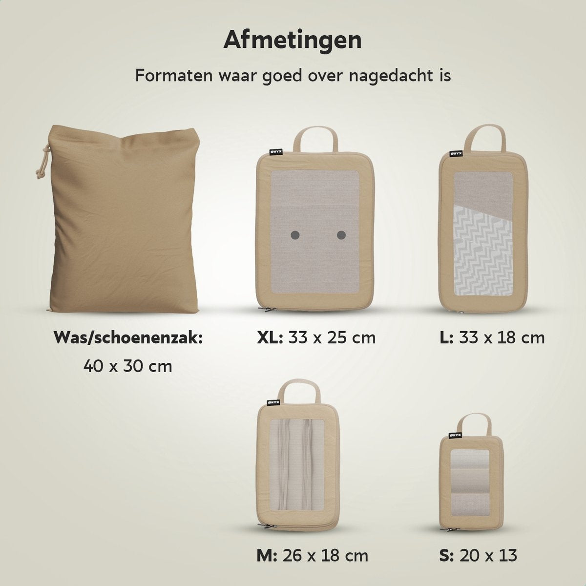ONYX Compressie Packing Cubes - 5 stuks - Koffer Organizer Set - Compressie rits - Voor koffers en tassen - Bagage & Backpack Compression - Beige