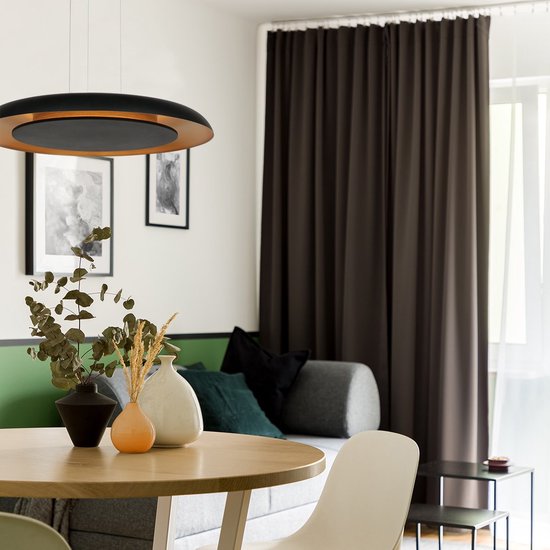 Hanglamp Golden Veil 4332ZW - Moderne zwarte hanglamp met gouden binnenzijde, hoogte instelbaar tot 125 cm, met ingebouwde LED-verlichting - Steinhauer