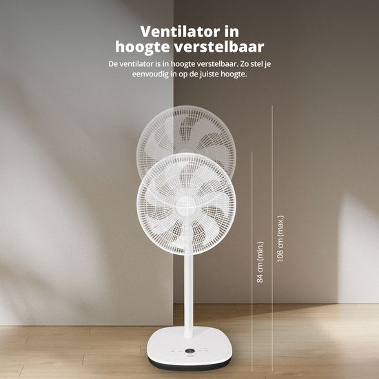 FlinQ Statiefventilator -  Stil  met 90° Draaibeweging - Bedienen met App of Afstandsbediening - Wit
