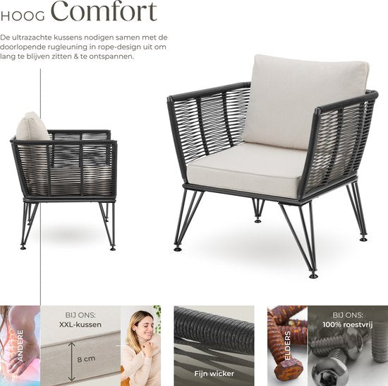 tectake® 2-delige Set Tuin Lounge fauteuils Sundo in Rope-Design – Comfort en Stijl - loungestoelen