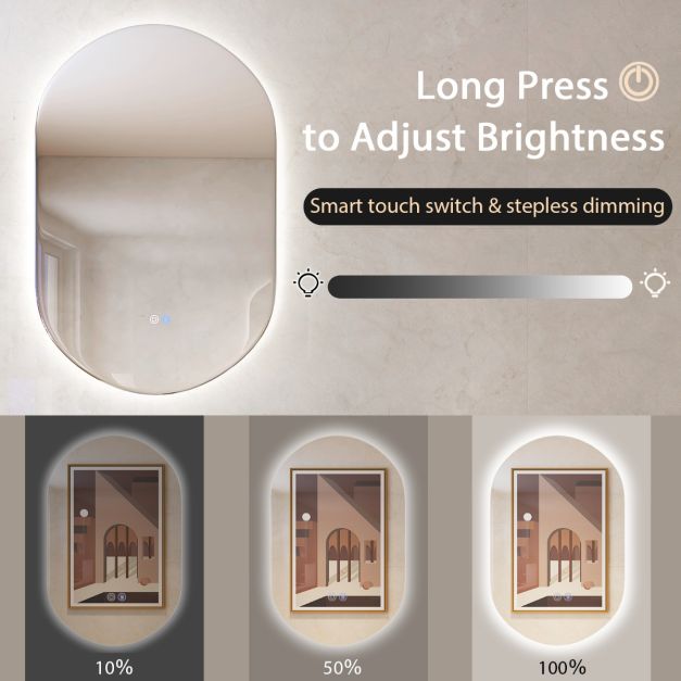 Coast Led-Spiegel Zilver – Ovaal met Anti-Condens en Dimbare LED-Verlichting – 80 x 50 cm