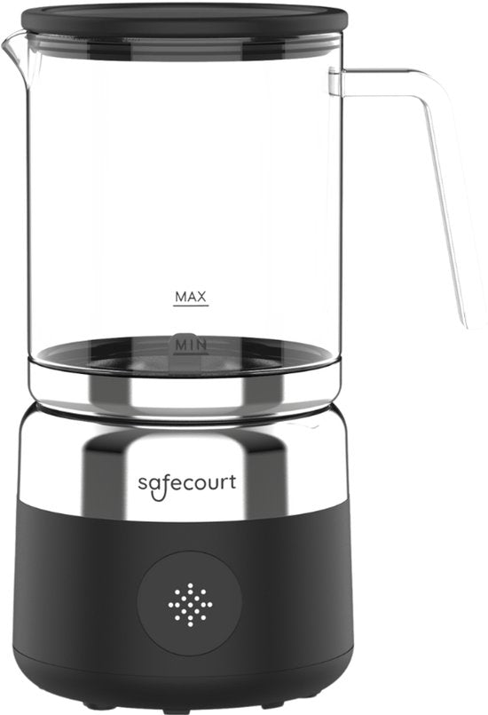 Safecourt Kitchen Glazen Melkopschuimer - Elektrische melkopschuimer - Glazen kan & PFAS-vrij - Vaatwasserbestendig - Zwart - MF700