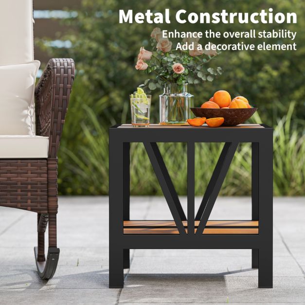 Coast Bijzettafel - Parasolgat - 2 Niveaus - Metaal - Opbergrek - 52 x 46 x 45 cm - Zwart Naturel