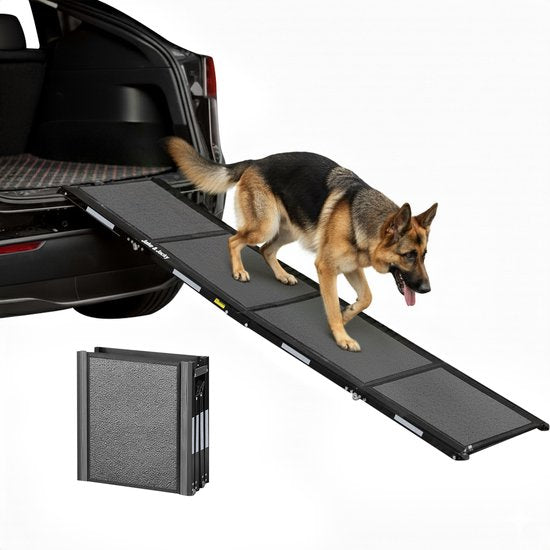 Jake en Jacky Hondenloopplank voor Auto - Opvouwbare Hondentrap - Antislip Loopplank voor Grote Honden - Inklapbaar - Reflecterend - 180x55 cm - Gewicht tot 70 kg