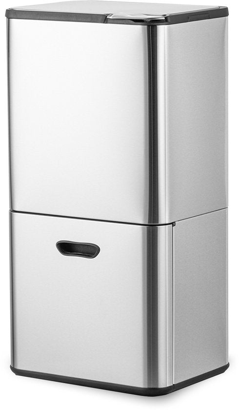 Bayt Prullenbak 60 Liter - Vuilnisbak 60 Liter - Prullenbak Afvalscheiding - 2 Compartimenten - RVS - Zilver
