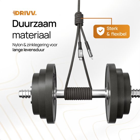 Drivv. USB C naar USB C Kabel 4.0 - Gen 3 - 240W Snellader - 8K 60Hz - 40Gbps - 1 Meter - Nylon - Zwart