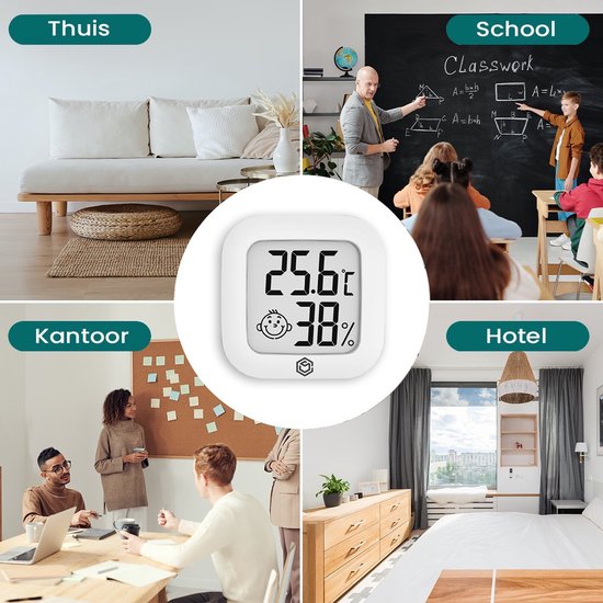Ease Electronicz Hygrometer - Weerstation - Luchtvochtigheidsmeter - Thermometer Voor Binnen - Incl. Batterij en Plakstrip