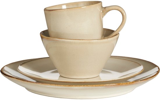 Mica Decorations Racco Serviesset 16-Delig - 4 Persoons - Steengoed - Beige