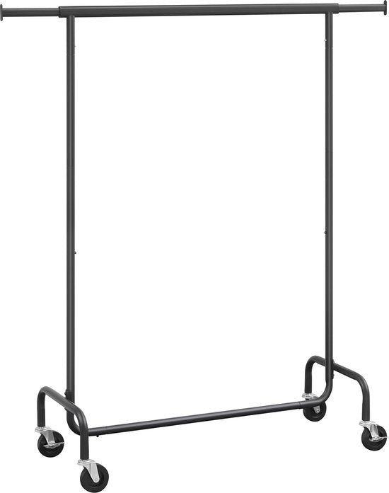 O'DADDY® Kledingrek op wieltjes - Garderoberek - Uitschuifbare Hangstang - Stevig Ontwerp - Stabiel tot 130kg- Metaal - Zwart