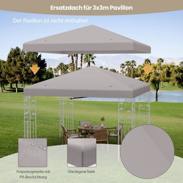 Coast Vervangdak voor Paviljoen – 3 x 3 m met Klittenband – Grijs
