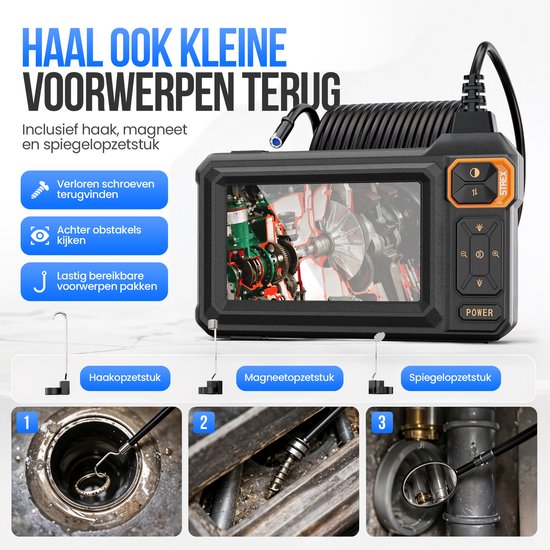 Strex Endoscoop met Scherm 15M - Inspectiecamera - Rioolcamera met HD Beeld - IP67 Waterdicht - Instelbare LED Verlichting