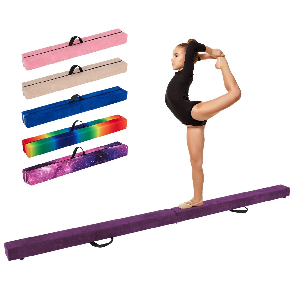 Coast 240 cm Opvouwbare Evenwichtsbalk voor Kinderen – Schuimrubberen Turnbalk met Massief Houten Basis en Antislip Onderzijde – Geschikt voor Thuis en Gymnastiek – Paars