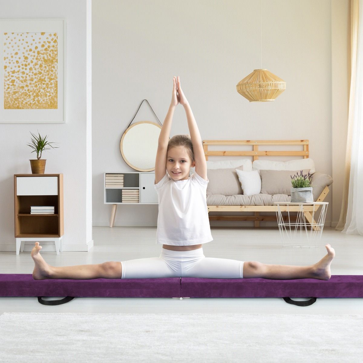 Coast 240 cm Opvouwbare Evenwichtsbalk voor Kinderen – Schuimrubberen Turnbalk met Massief Houten Basis en Antislip Onderzijde – Geschikt voor Thuis en Gymnastiek – Paars