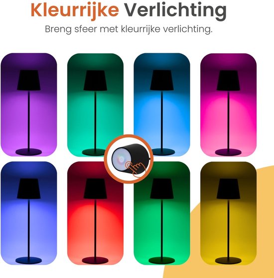 Goliving Chroma Tafellamp Oplaadbaar – Draadloos en Dimbaar – Touch Lamp – Nachtlamp Slaapkamer & Woonkamer – RGBW – 37,5 cm – Zwart