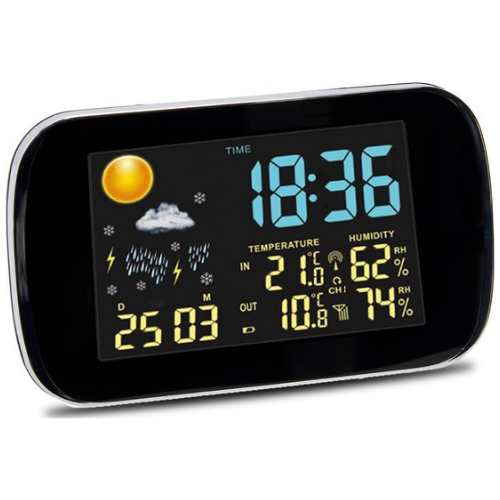 Infinity Goods Weerstation - Weersverwachting - Hygrometer - Binnen en Buiten - Temperatuur - Luchtvochtigheid - Draadloze Buitensensor - 100M bereik - Zwart