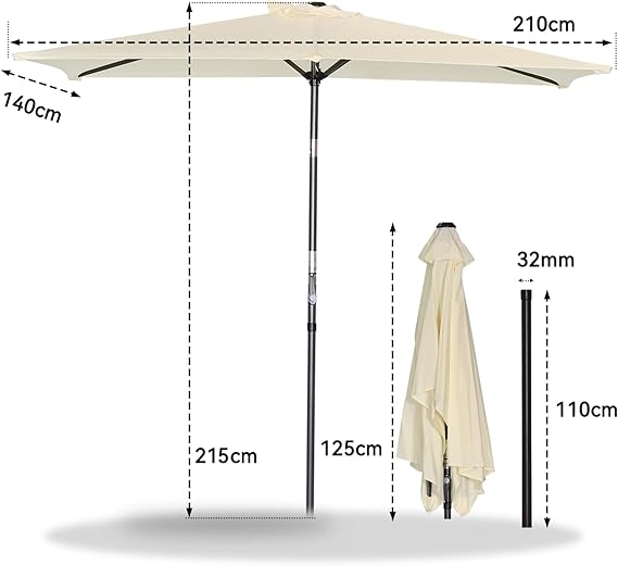Angel Living Parasol - Kantelbaar - 140 x 210 cm - Rechthoek - Créme