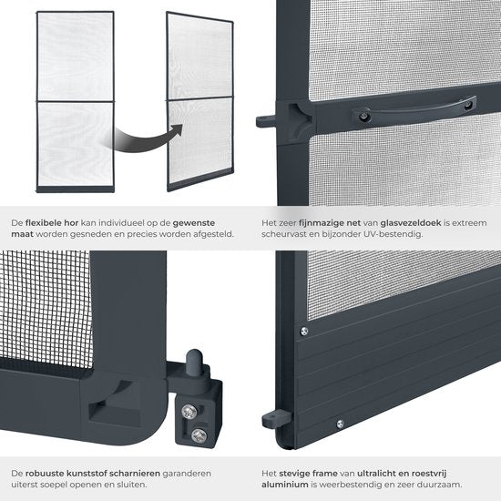 tectake® Hordeur 95 x 210 cm – Insectenhor met Aluminium Frame – Op Maat te Maken – Glasvezel Muggengaas – Weer- en UV-bestendig – Incl. Montagemateriaal – Antraciet
