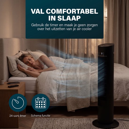 Princess Smart Aircooler – App & Afstandsbediening - Luchtkoeler – 3L Waterreservoir – 3 Standen Oscillerend – 60W – 358670 - Zwart