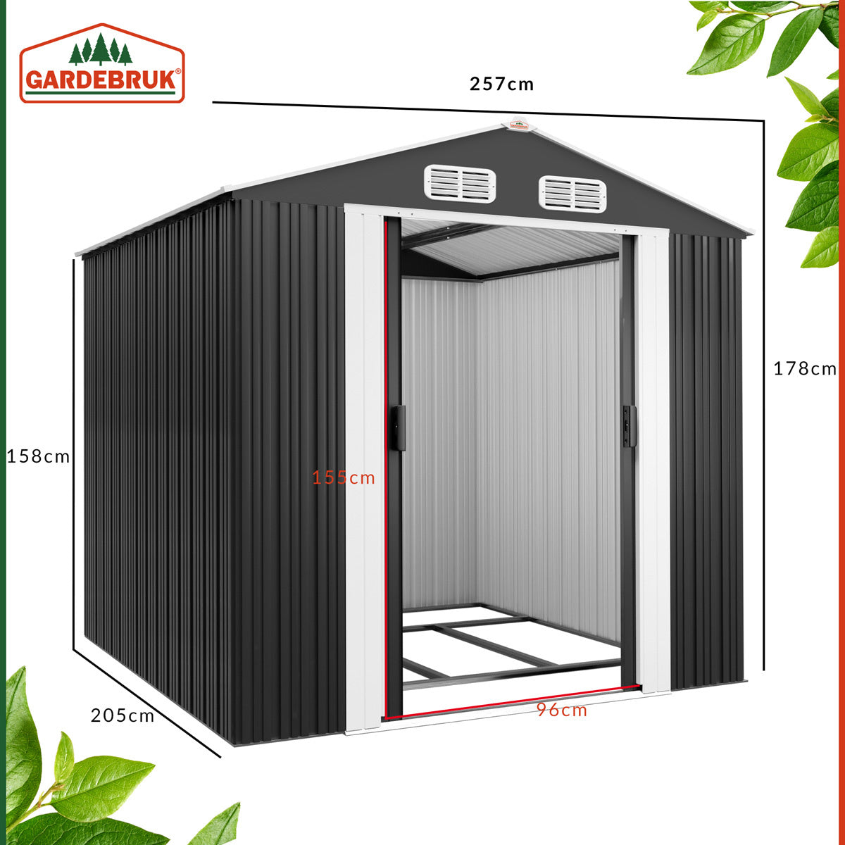 Gardebruk - Tuinhuis Metaal - 5m² met Fundering & Deuren \ \u2013 Antraciet