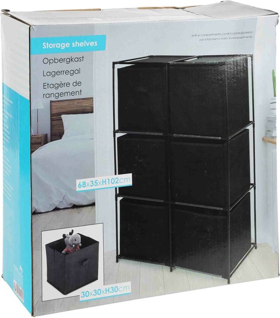 Storage solutions - Opbergkast met 6 opbergvakken - zwart - 68 x 35 x 102 cm