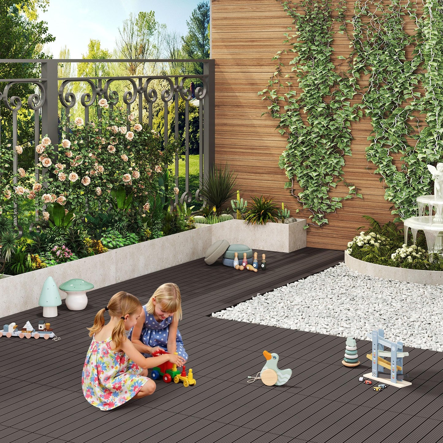WOLTU WPC terrastegels - houtlook - klik systeem - 30 x 60 cm - koffiebruin - 12 stuks 2 m2