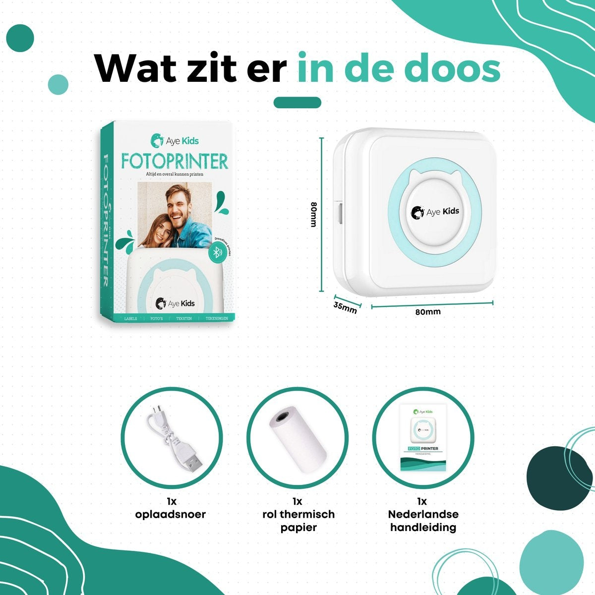 AyeKids Fotoprinter voor Smartphone met Wifi & Bluetooth - Incl. 1 Rol Fotopapier - Draadloze Mini Printer - Wifi Printer - Mobiele Fotoprinter Draadloos - Pocket Printer - Blauw
