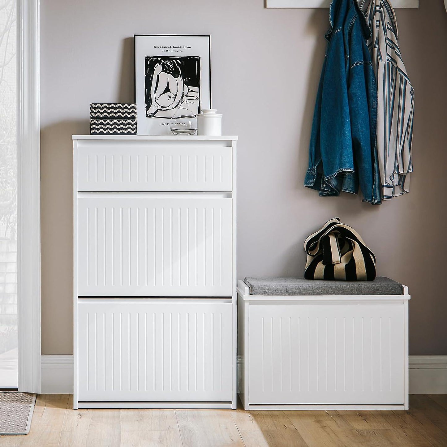 SoBuy Schoenenopbergkast - FSR165-W - 3 Lades - MDF - 61x26x100cm - Wit100
