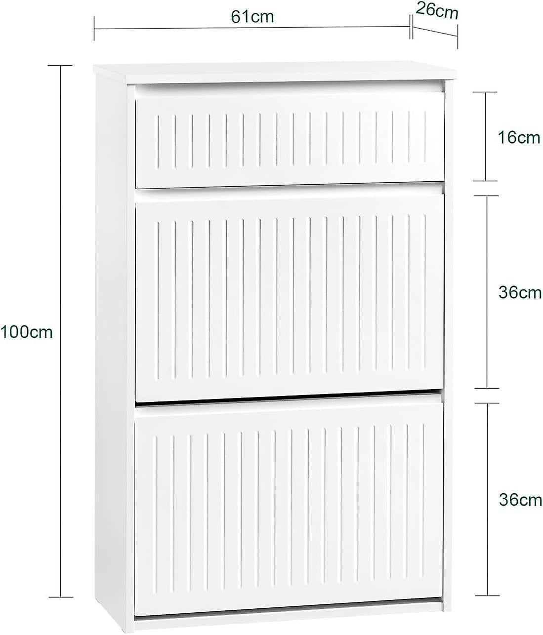 SoBuy Schoenenopbergkast - FSR165-W - 3 Lades - MDF - 61x26x100cm - Wit100